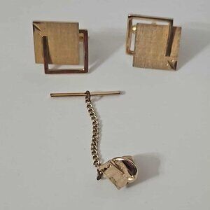 Vintage Swank gold-tone cufflinks and tie tack set